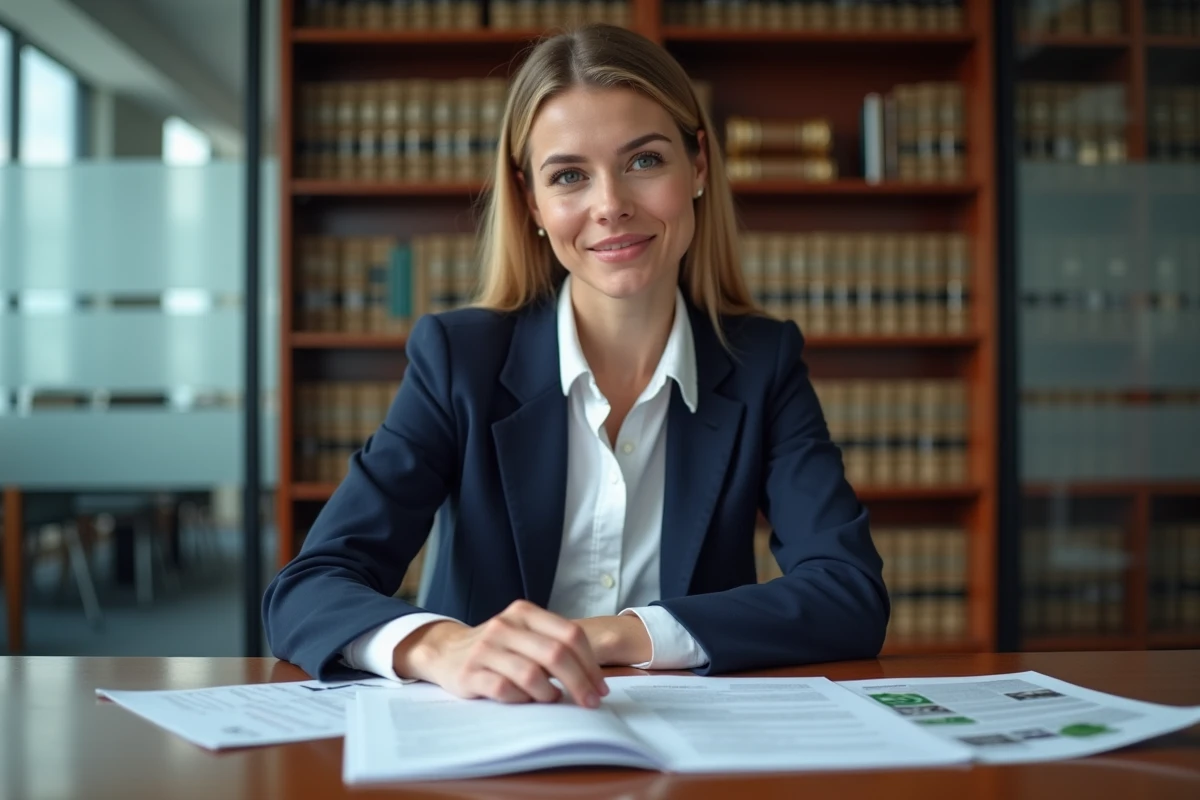 Avocate en immobilier consultant des documents officiels de changement de zonage dans un bureau juridique