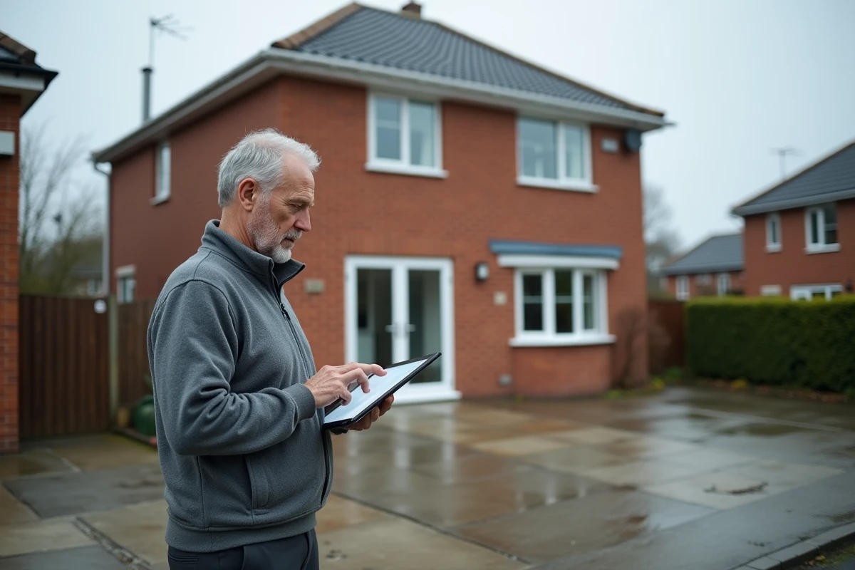 Expert immobilier évaluant l'extérieur d'une maison pour justifier une réduction d'estimation