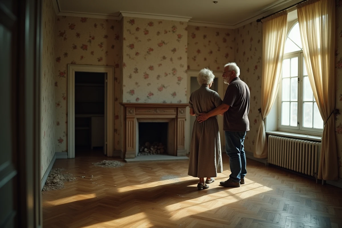 Famille héritière visitant une maison vide dans le cadre d'une succession immobilière
