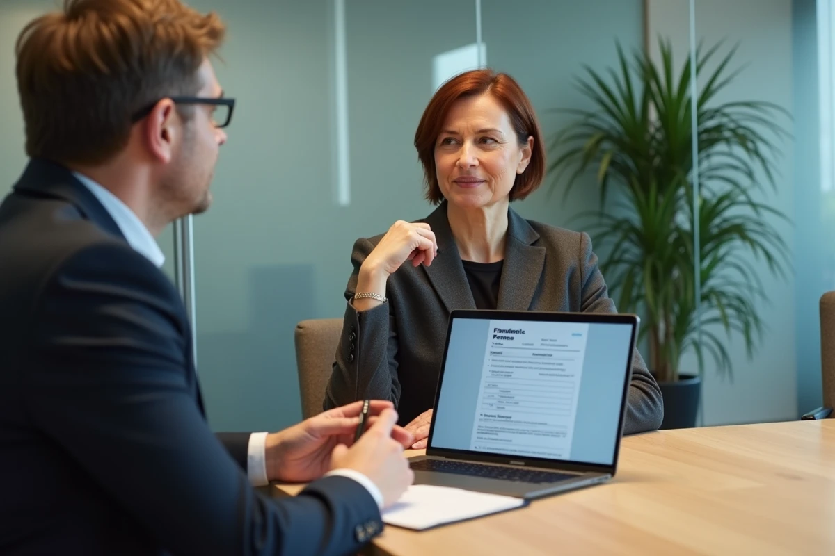 Femme en rendez-vous avec un conseiller financier pour sa demande de retraite complémentaire
