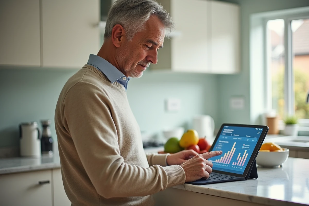 Particulier comparant des placements financiers alternatifs sur tablette après avoir saturé son livret d'épargne réglementé