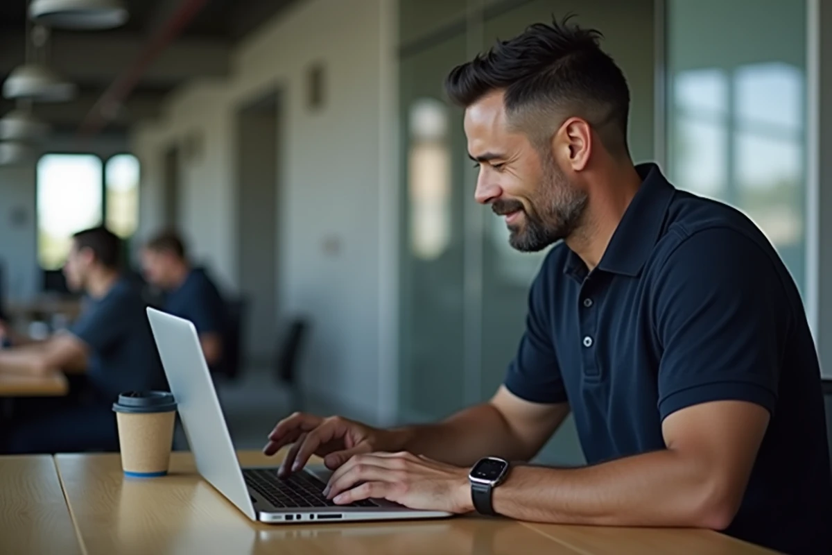 Homme utilisant le chat en ligne du service client AliExpress dans un espace de coworking