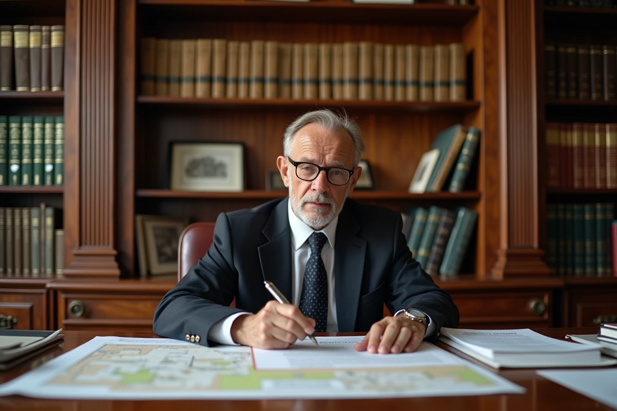 Notaire examinant des documents d'estimation immobilière pour le règlement d'une succession