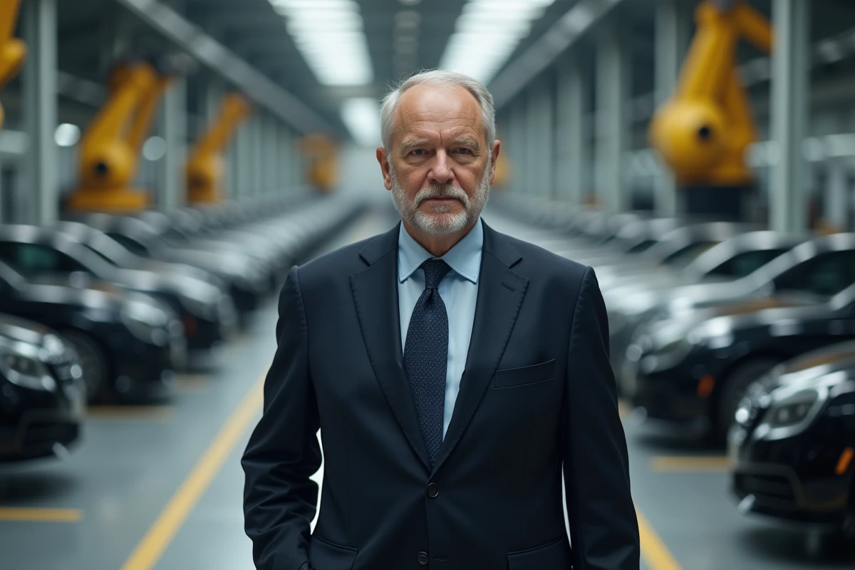 PDG du secteur automobile marchant dans une usine de production de véhicules Stellantis