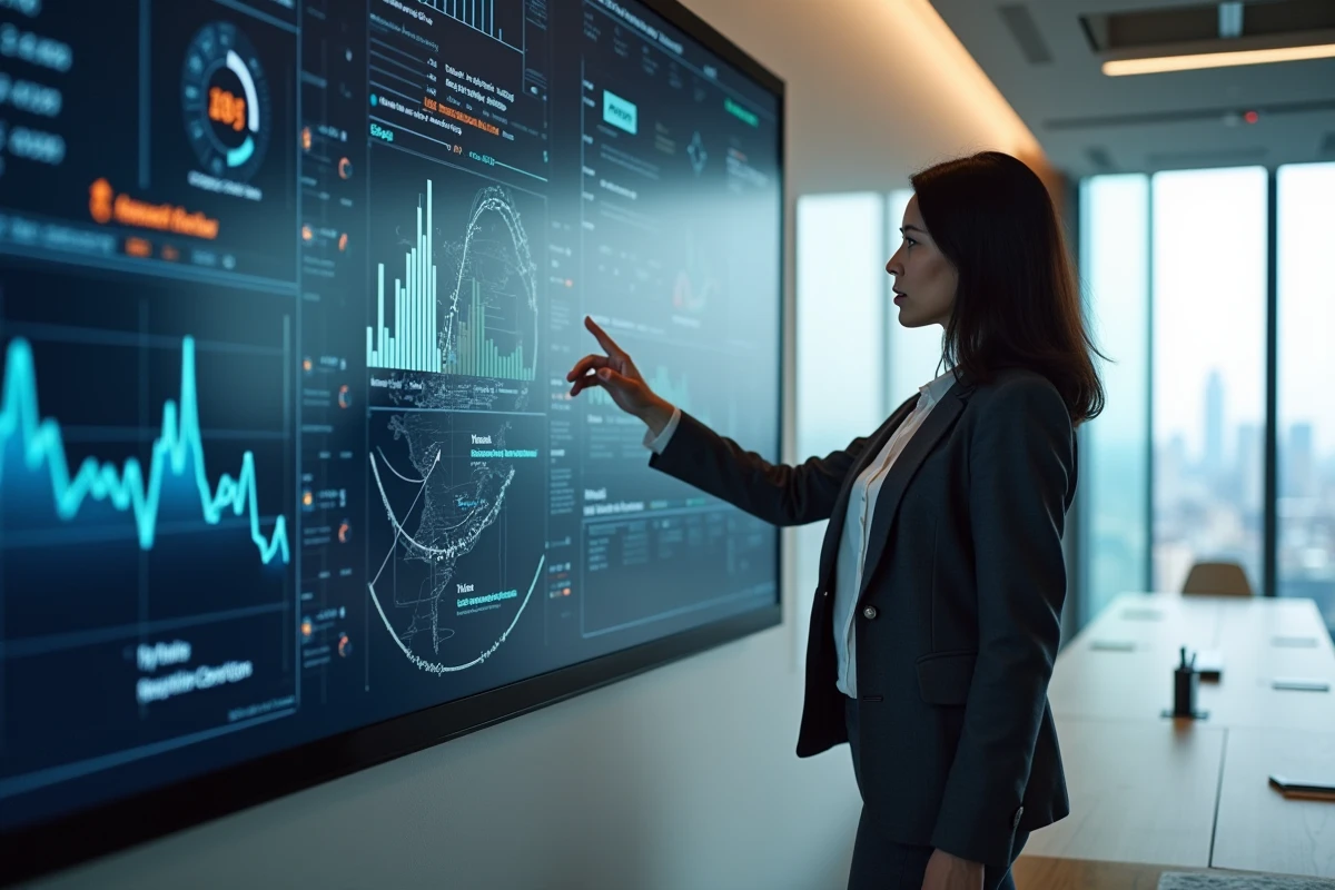Professionnelle présentant l'impact de l'informatique quantique sur les secteurs industriels et financiers
