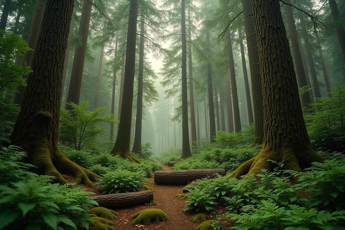 Forêt tempérée dense représentant les ressources naturelles renouvelables comme le bois et la biodiversité